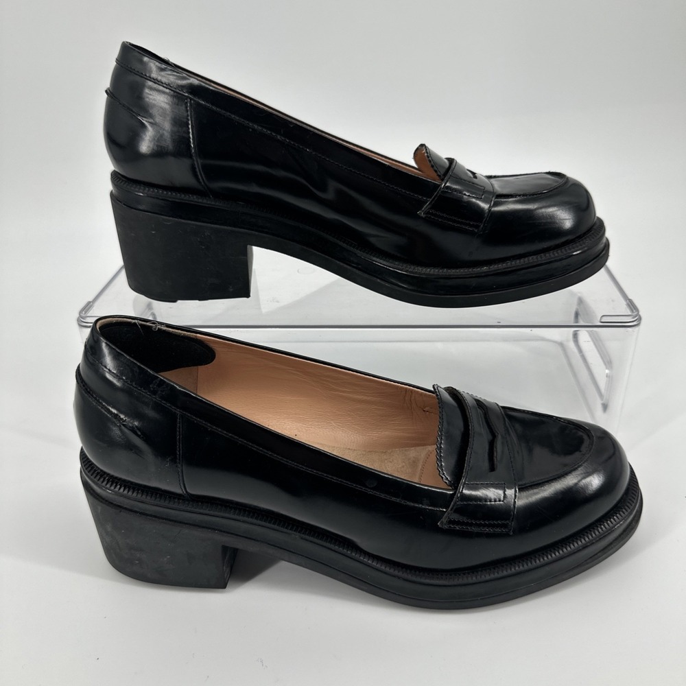 ROBERT CLERGERIE FLATFORM PENNY LOAFERS BLACK LEATHER - SIZE 40 (US Size 9